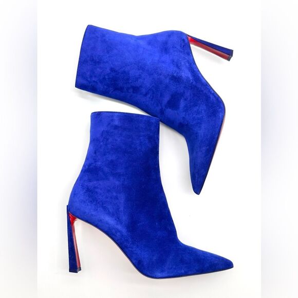 Christian Louboutin Condora Suede Blue 85 mm Stiletto Ankle Booties EU38.5 US8.5 - Picture 4 of 15